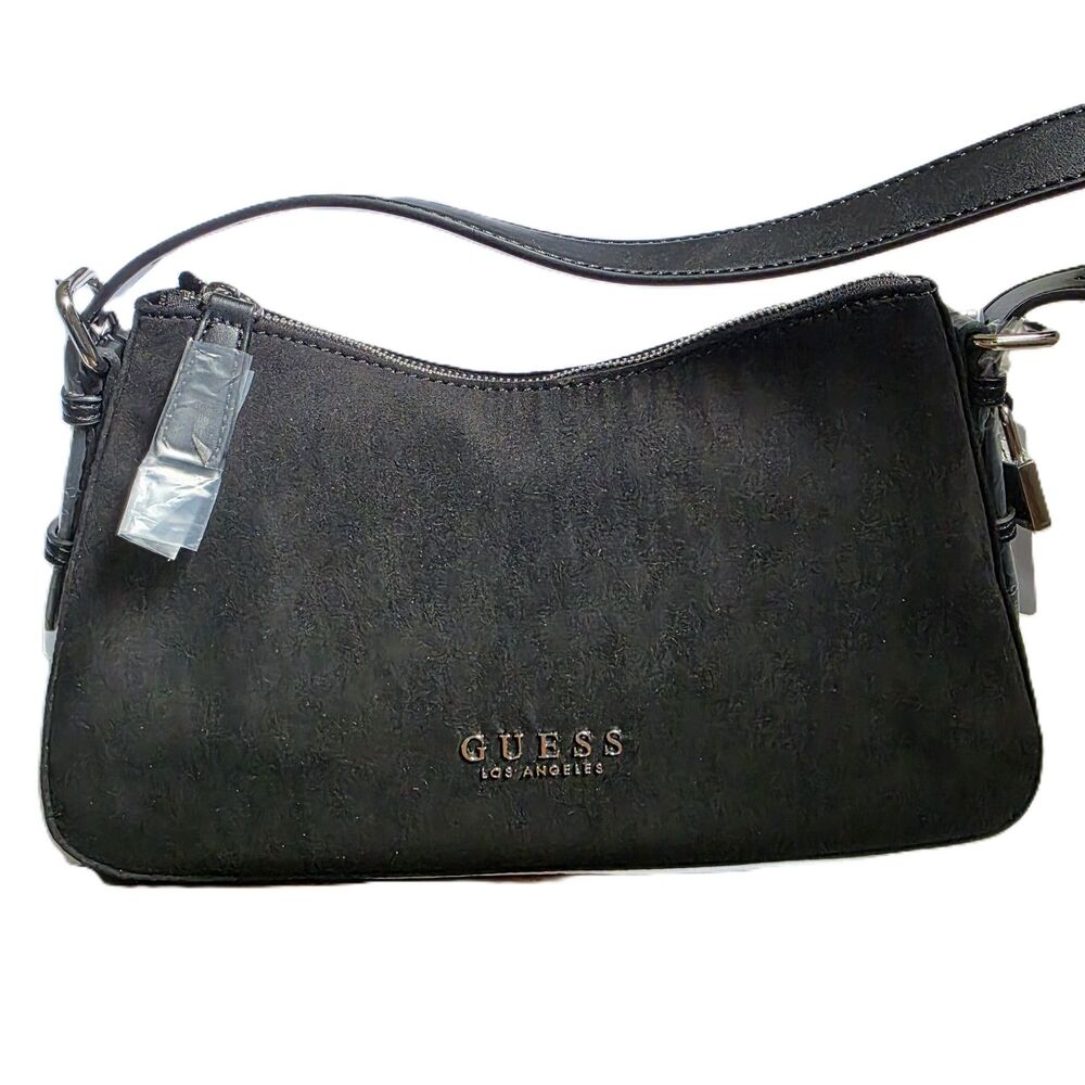NWT GUESS Black Alisha suede Shoulder Handbag  Minimalist Y2K - Picture 2 of 8